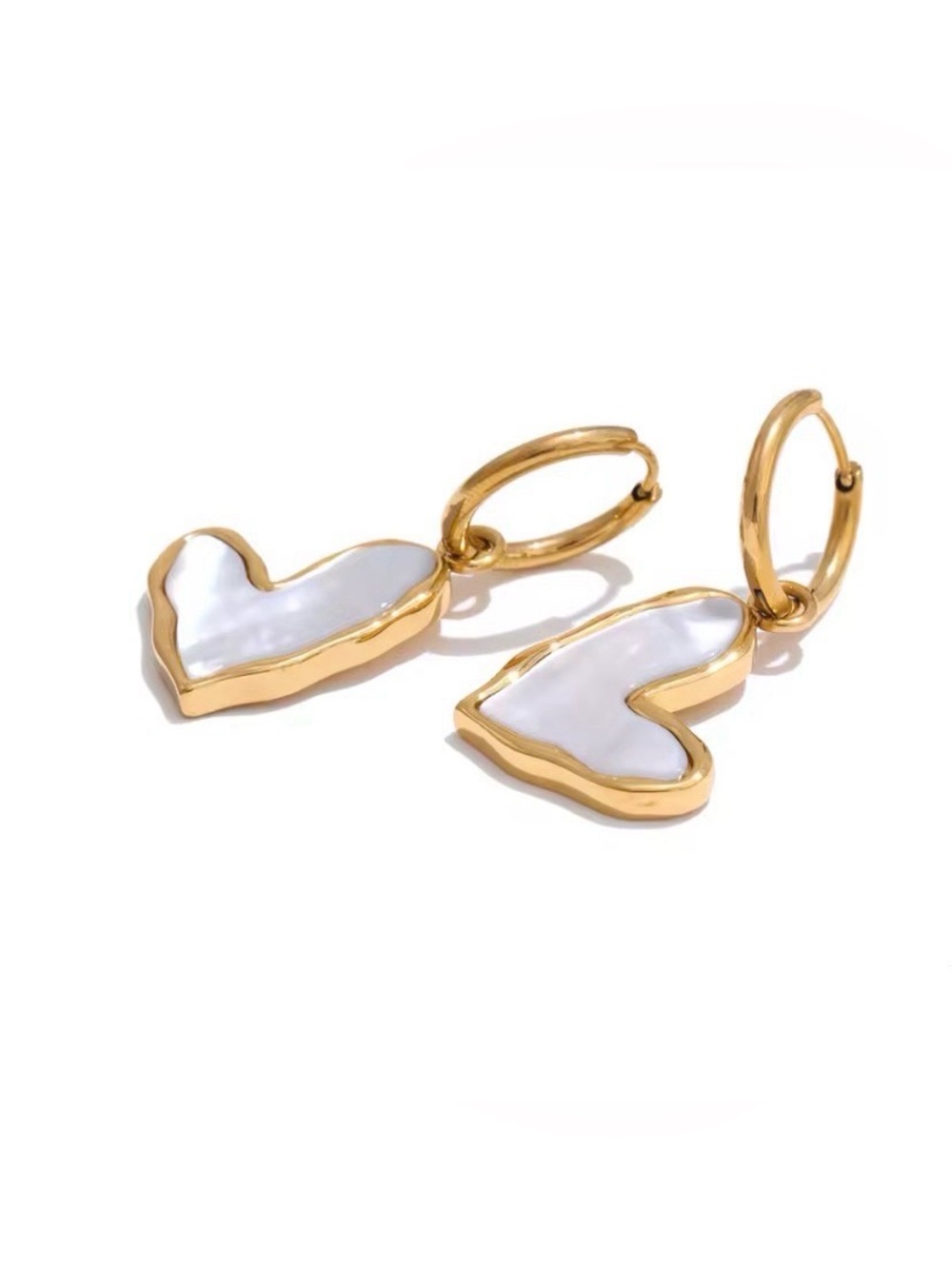 Natural Mother-of-Pearl Heart Earrings 18k Gold Filled